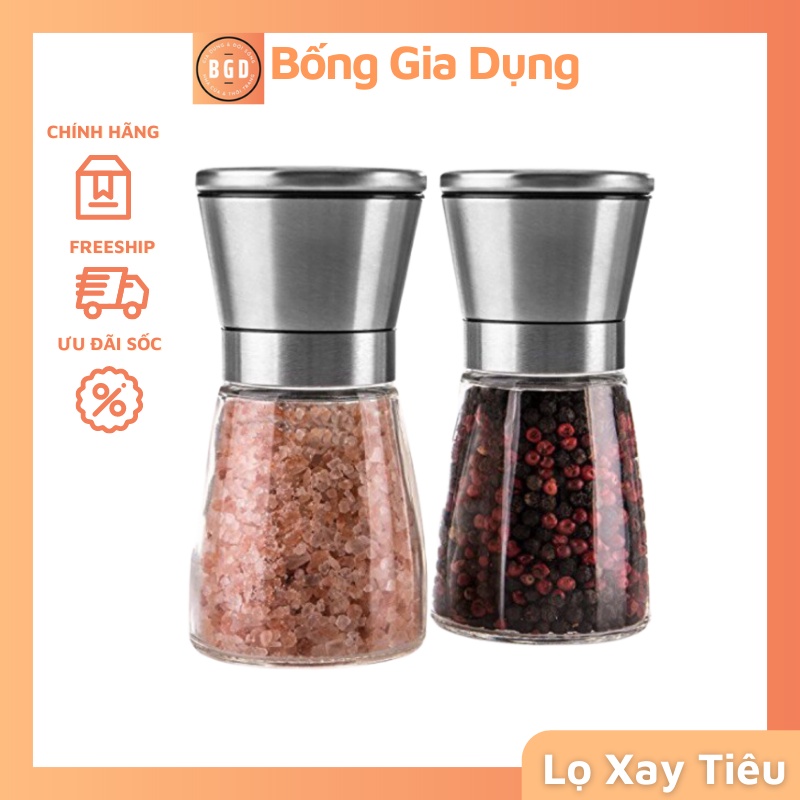 Lọ Xay Tiêu,Hũ Xay Tiêu Inox Bằng Thủy Tinh Trong Suốt Có Nắp Đậy.