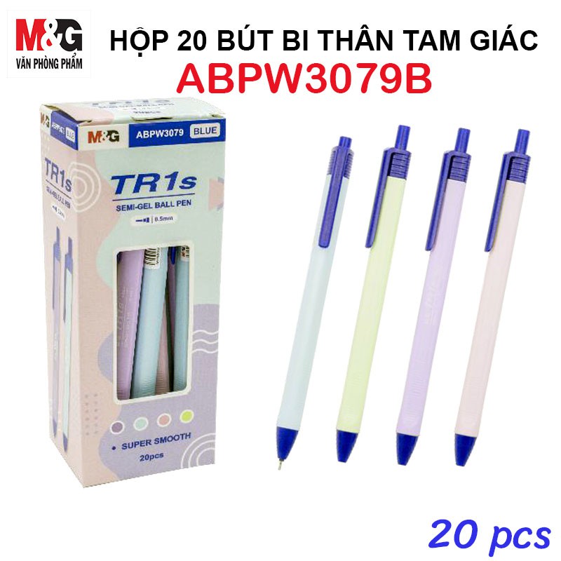 Hộp 20 cây ✒️ Bút Bi ABPW3079B Mực Xanh (ngòi 0.5mm) thân tam giác có 4 màu