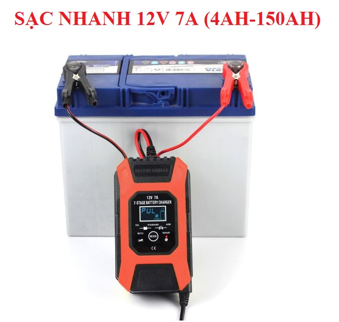 Sạc bình ắc quy 12V 7A 4AH - 150AH FOXSUR SẠC NHANH có chức năng khử sunfat