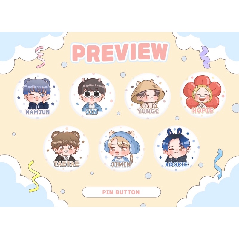 SET 7 CÁI PIN BUTTON - HUY HIỆU CHIBI BTS