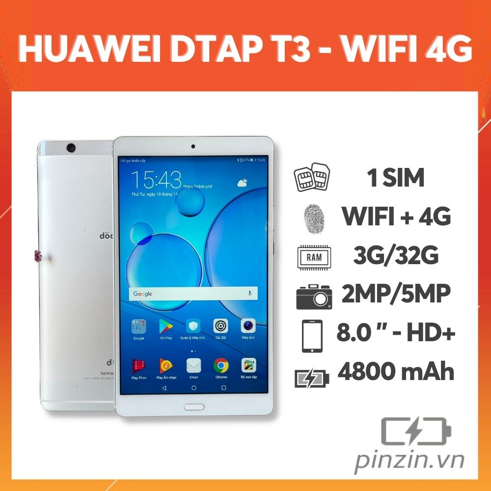 MÁY TÍNH BẢNG HUAWEI DTAP T3, MATEPAD T 10S WIFI 4G HỌC ONLINE CHƠI GAME - PINZIN MOBILE