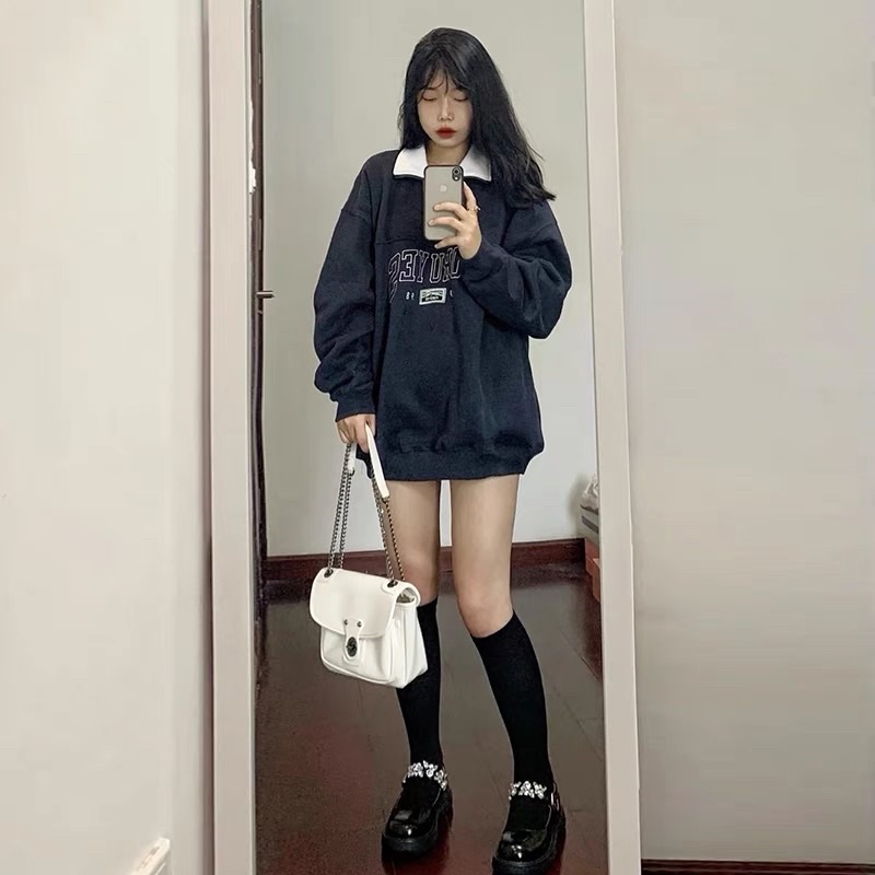 Áo nỉ polo thêu " Foruyes " màu xanh than | BigBuy360 - bigbuy360.vn