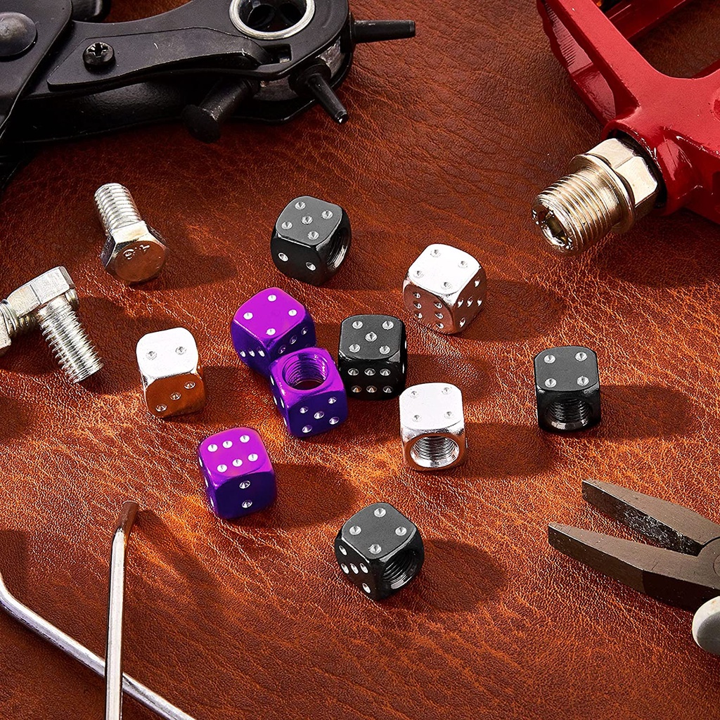 4 Nắp Van Bánh Xe Hơi / Xe Máy Hình Xúc Xắc Bằng Nhôm Nhiều Màu Chống Bụi