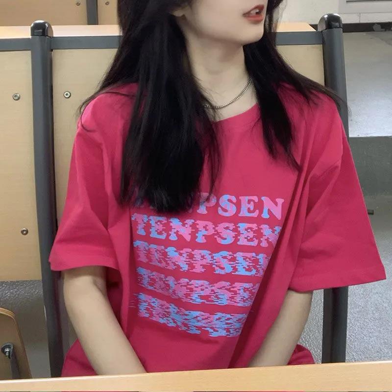 NRVP Áo thun 100% cotton tay ngắn cổ tròn thời trang mùa hè phong cách Hàn Quốc cho nữ