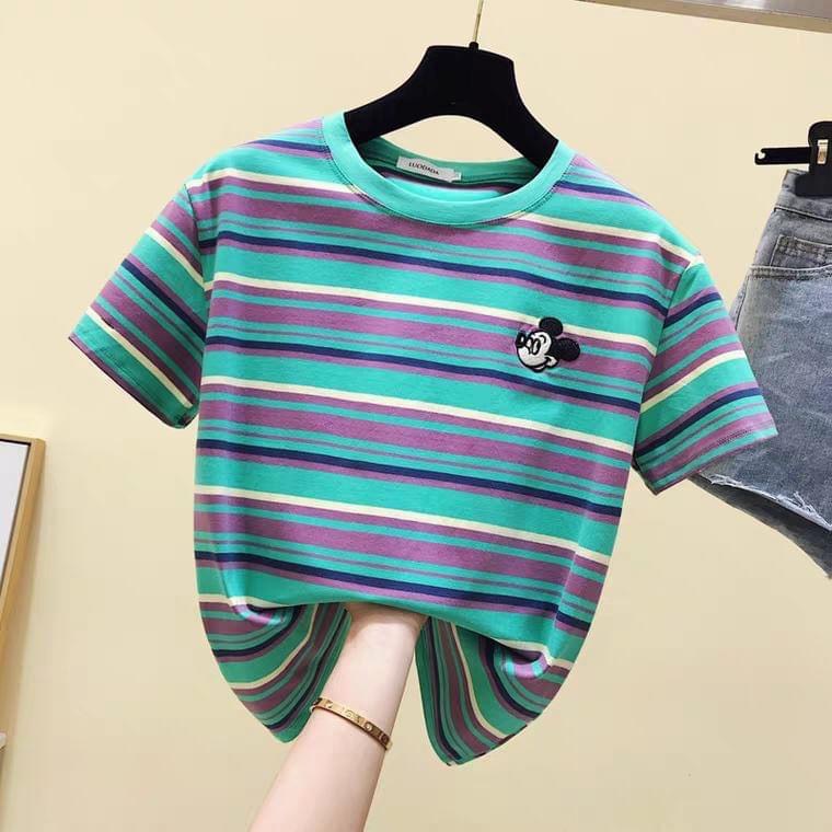 Áo Cộc Tay In Hình Mickey Kẻ Màu Sắc Cho Bé Trai Và Bé Gái Từ 8 Đến 28 Kg Thời Trang Trẻ Em Tin Store