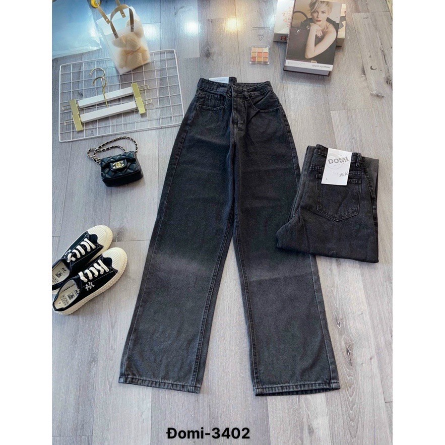 Quần Jean Suông Nữ MunMunStore Jean Suông Loang Xám Đen Màu  Basic, Lưng cao Hack Dáng135