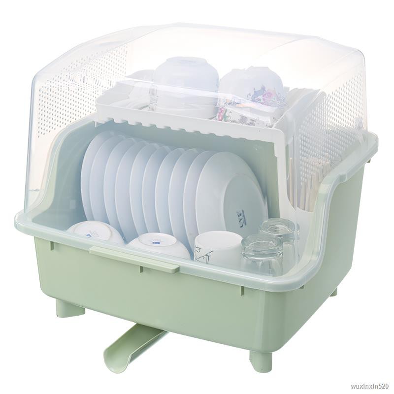 ♞Kệ Úp Chén Dĩa Bằng Nhựa Dày Dặn Có Nắp Đậy Tiện Dụng Cho Nhà Bếp