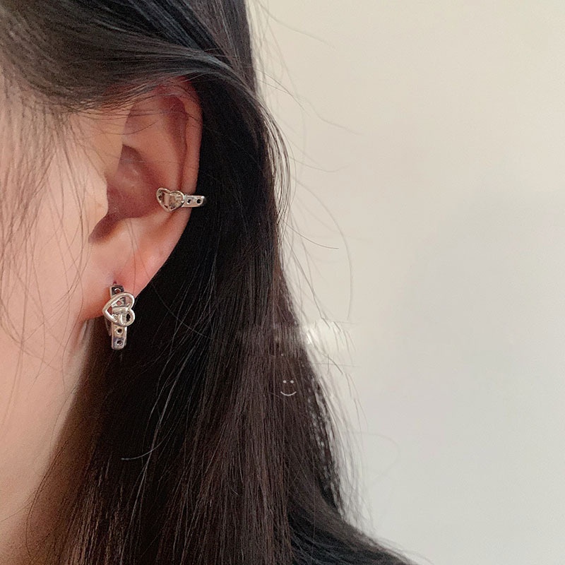Khuyên Kẹp Vành Tai Không Cần Xỏ Lỗ Hình Trái Tim Phong Cách retro Hong Kong Cá Tính