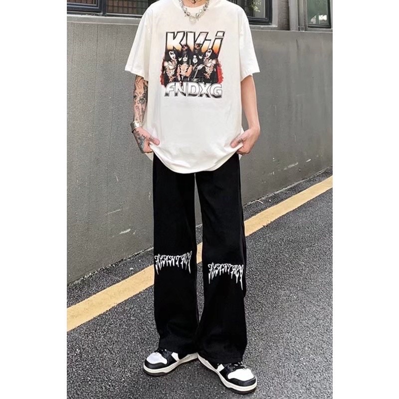 Quần Kaki Ống Rộng Dáng Suông, Phối Hình In Thời Trang  Unisex,From Rộng Nam Nữ
