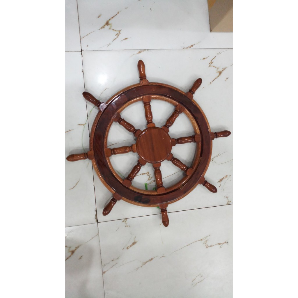Mô Hình Bánh Lái Tàu Thủy Bằng Gỗ Đường Kính_45cm_cả tay cầm 60cm.