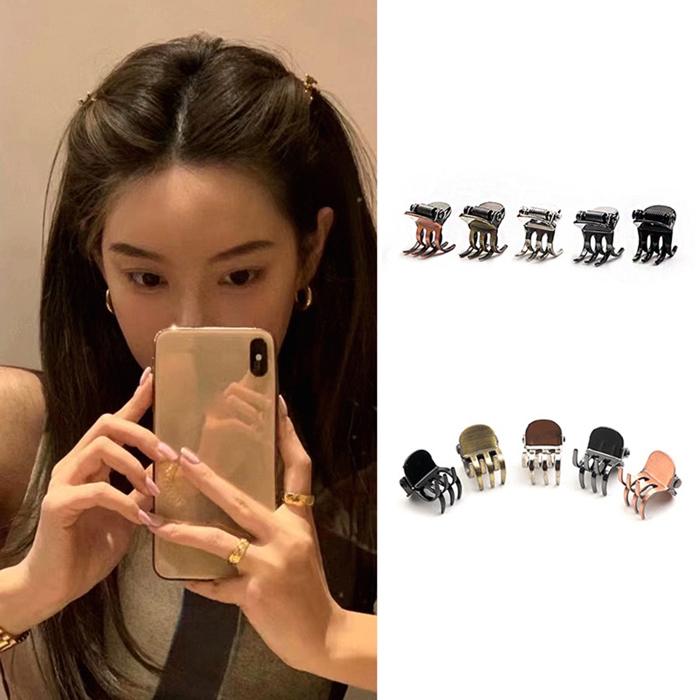 Set 2 Kẹp Tóc Càng Cua Mini Bằng Đồng Cổ Điển Màu Xám Kim Loại Cho Nữ