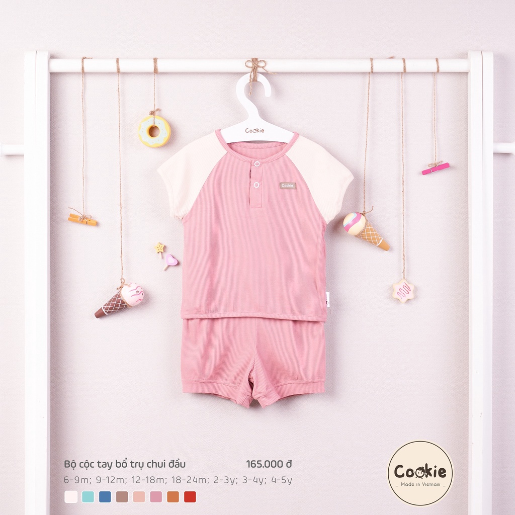 Bộ cộc COOKIE bổ trụ chui đầu 6-9/9-12/12-18/18-24M chất liệu Air-Cool Knitwear điều hoà nhiệt 4 mùa - Monnie Kids