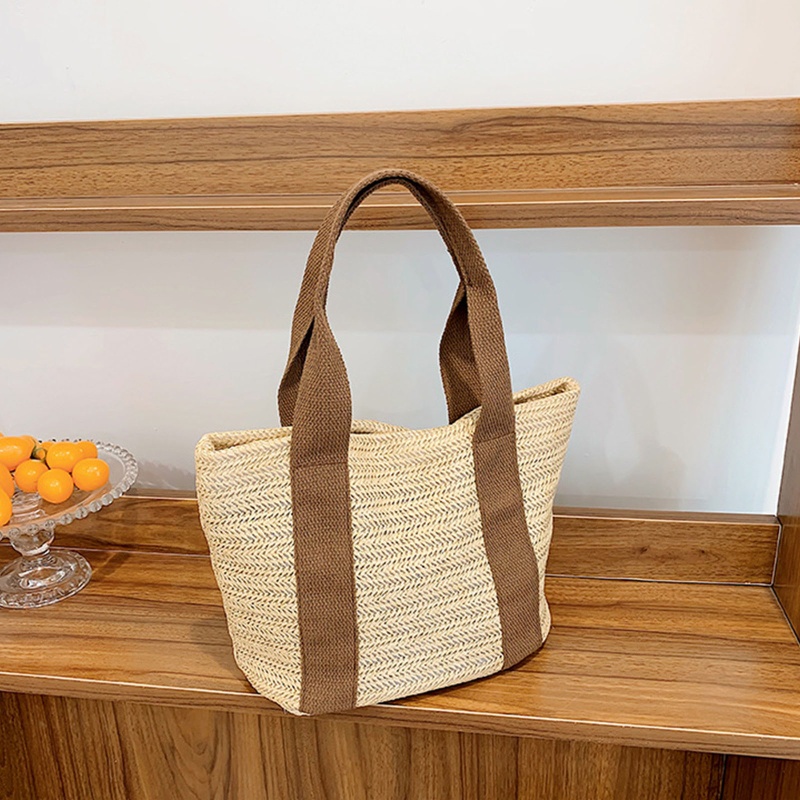 Túi Xách Đan Rơm Thủ Công Màu Trơn Cho Các Hoạt Động Ngoài Trời