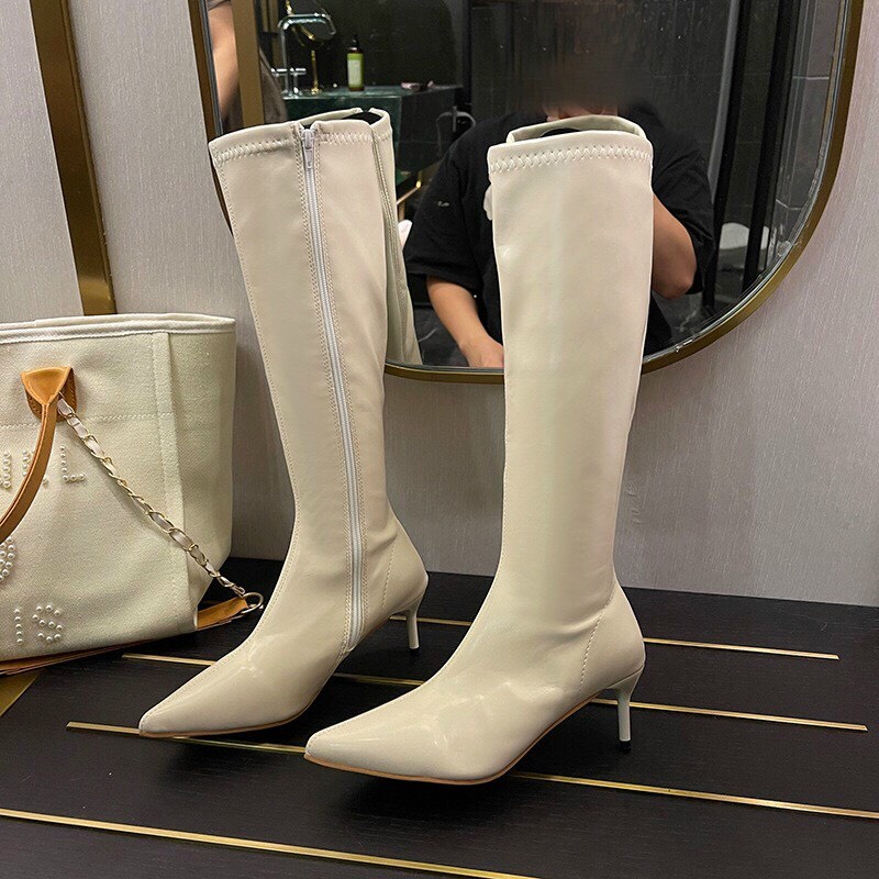 SẴN NÂU 34.35 Boots Đùi Da Mũi Nhọn Gót Cao 6.9cm Sang Chảnh Quảng Châu Cao Cấp Siêu Rẻ | BigBuy360 - bigbuy360.vn