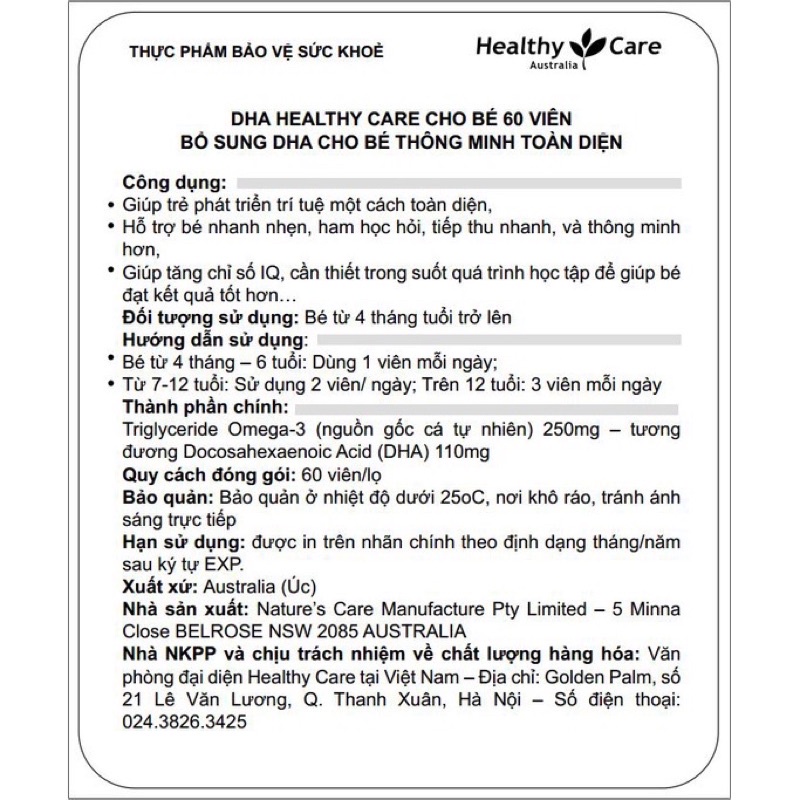 (Date 11/2024) DHA Healthy Care cho Bé Vị Chanh 60 viên