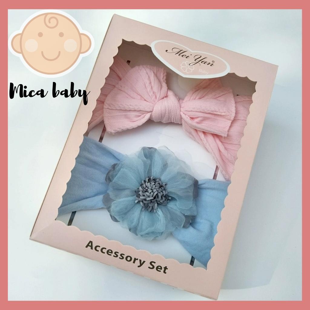 Set băng đô hoa voan kèm nơ gân đáng yêu có hộp đựng đáng yêu cho bé gái BD40 Mica Baby