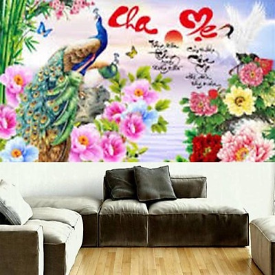 Tranh thêu cha mẹ KT:75x45cm,tranh chưa thêu.Tặng kéo và xỏ chỉ.