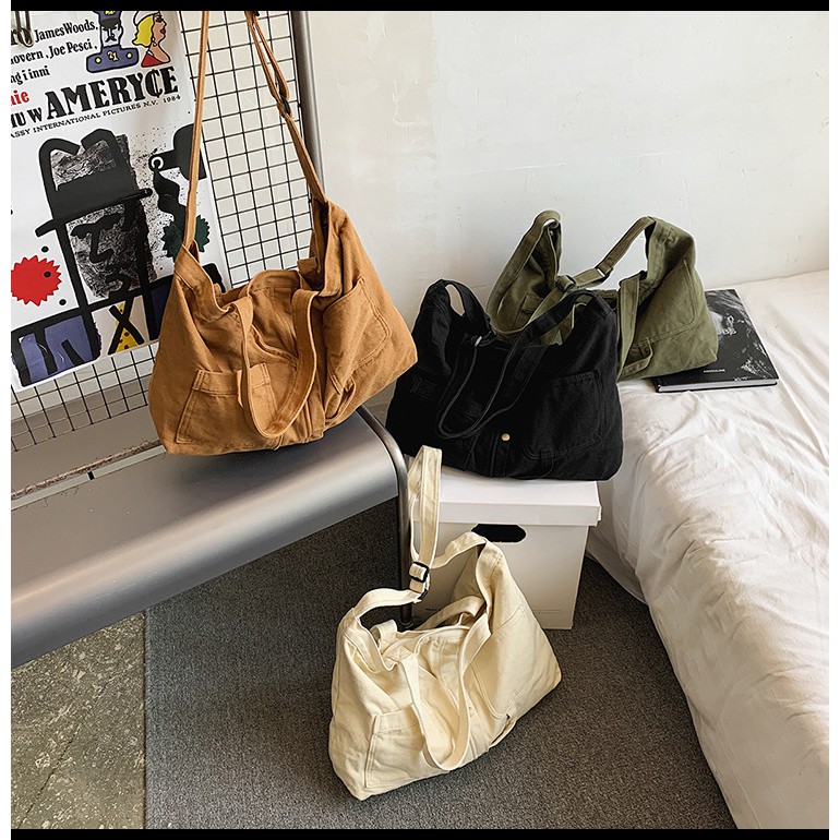 Túi tote/ đeo chéo vải canvas trendy hình túi quần