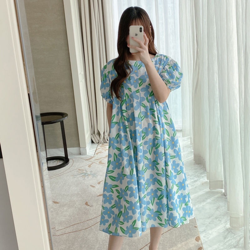 Đầm Búp Bê Dáng Rộng In Họa Tiết Kiểu Hàn Quốc Thời Trang Mùa Hè Xinh Xắn Cho Mẹ Bầu