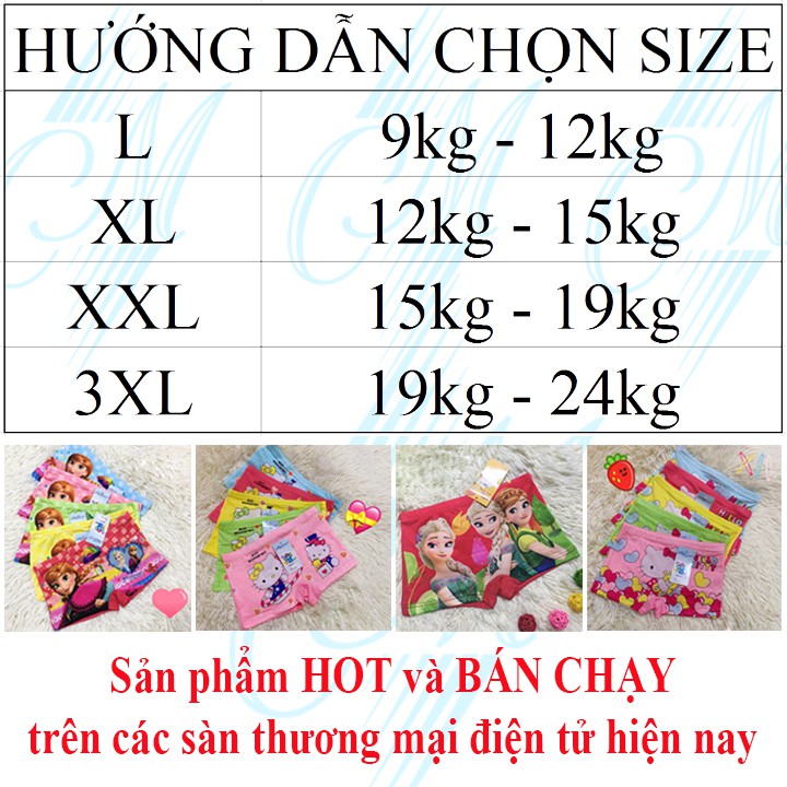 Combo 5 quần lót đùi bé gái 3D in hình công chúa Elsa, thun co giãn 4 chiều, mềm mại thoáng mát( từ 9kg đến 24kg)