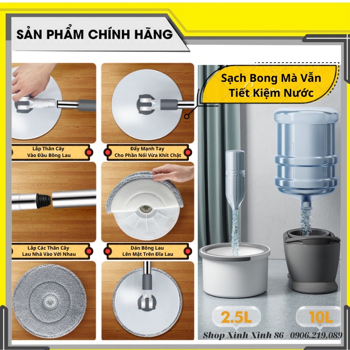 Cây Lau Nhà Thông Minh Tự Tách Nước ❤️TẶNG BÔNG LAU 25K❤️ Sạch Và Nước Bẩn  Đầu Xoay 360 độ Có Van Thoát Nước Tiện Dụng