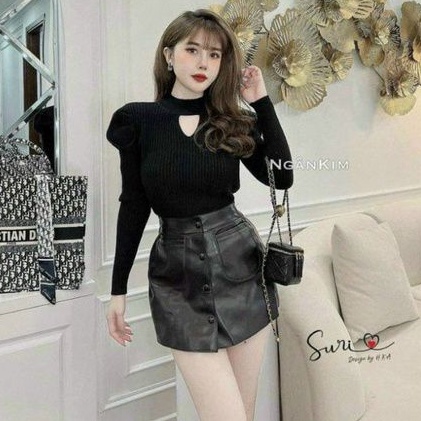 Áo thun kiểu tay dài vai pồng khoét ngực siêu hot- vải Len gân đẹp (tv2)