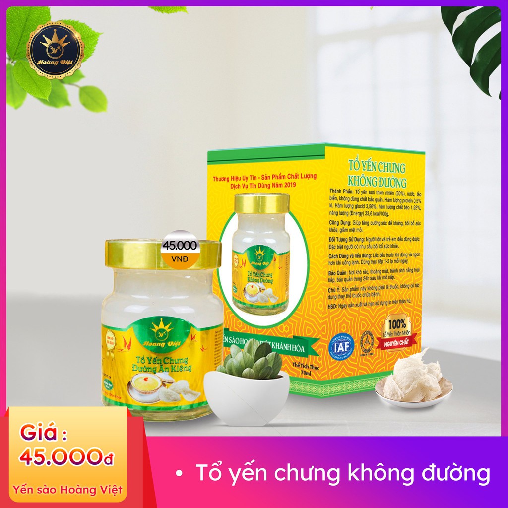 Tổ Yến Chưng Không Đường Yến Sào Hoàng Việt 30% Tổ Yến Tươi Thiên Nhiên Thể Tích 70ML Được Xem Trước Khi Nhận Hàng.