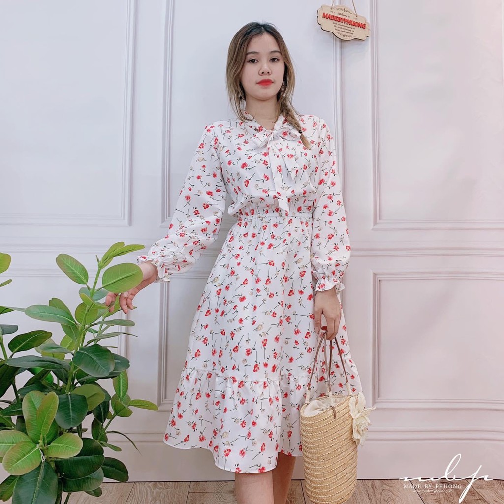Đầm cổ nơ đuôi cá
