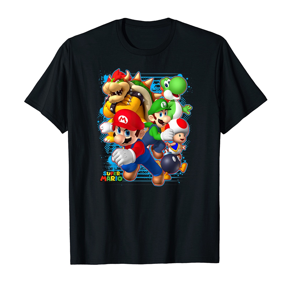 Áo thun cotton unisex HTFashion in hình Nintendo Super Mario Luigi Bowser Spray Paint