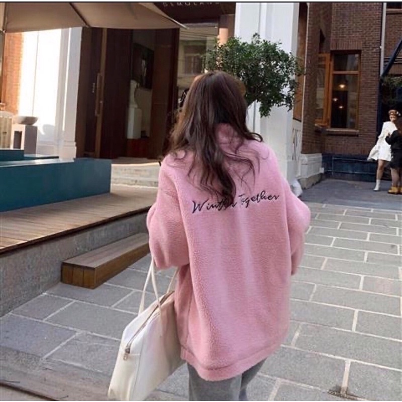 Áo Khoác Lông Cừu Thêu Gấu Nữ [FREESHIP] 🌸 Jacket nỉ bông form rộng tay bồng siêu ấm màu HỒNG | VÀNG | NÂU Ulzzang 🌸 | BigBuy360 - bigbuy360.vn