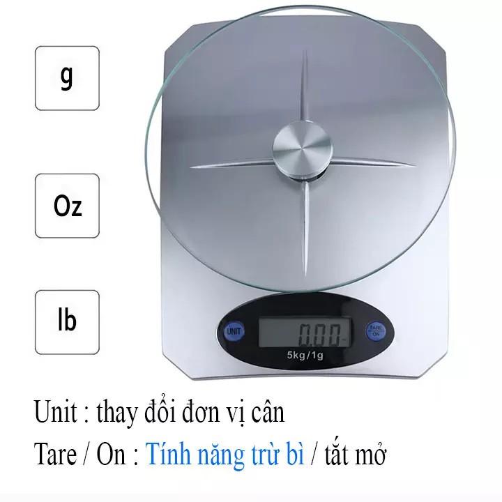 Cân Điện Tử mini Nhà Bếp màng hình LED  Mặt Kính Cường Lực 5kg độ chính xác cao - Cân tiểu ly nấu ăn,cân làm bánh