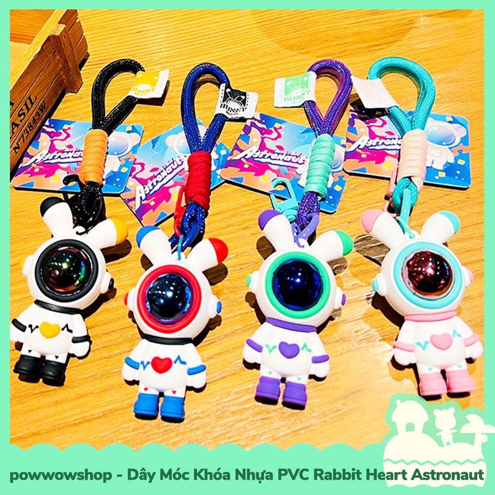[Sẵn VN - Hỏa Tốc] Dây Móc Khóa Nhựa PVC + Kim Loại Mẫu Rabbit Heart Astronaut Thỏ Phi Hành Gia