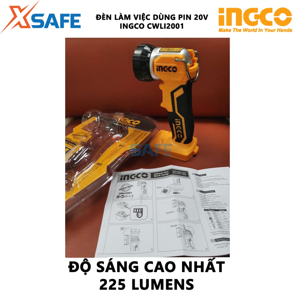 Đèn làm việc dùng pin INGCO CWLI2001 Đèn pin 20V công suất tản nhiệt 3.2W, không bao gồm pin sạc - [XSAFE]