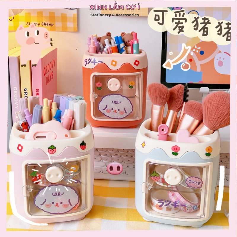Ống Đựng Bút Mũi Heo Để Đồ Dùng Học Tập Dễ Thương Tặng Sticker Trang Trí