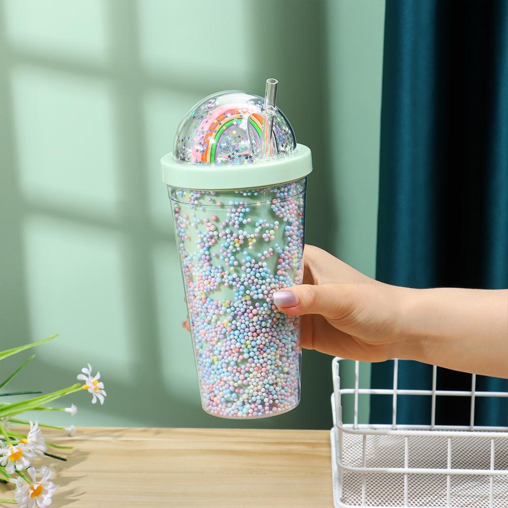 Cốc Uống Nước 550ML Bằng Nhựa Không BPA Màu Cầu Vồng