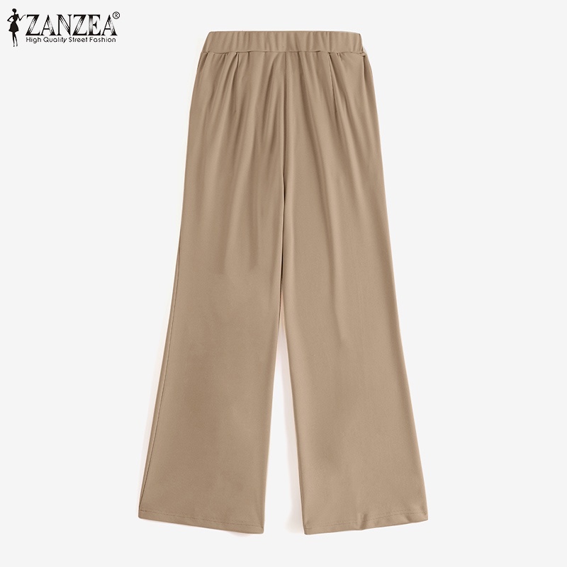 Quần dài ZANZEA ống loe xẻ tà màu trơn thời trang cho nữ