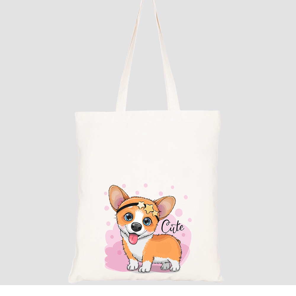 Túi vải tote canvas HTFashion in hình cute cartoon fox bubble gum HT382