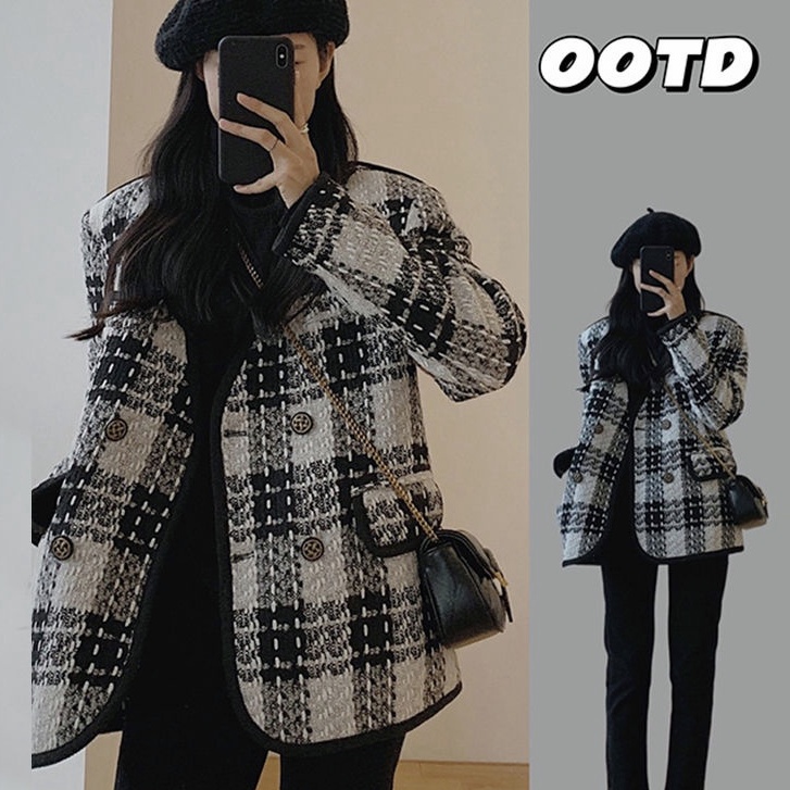 Áo Khoác Vải tweed Cổ Chữ V Phong Cách Thời Trang Hàn Quốc 2022