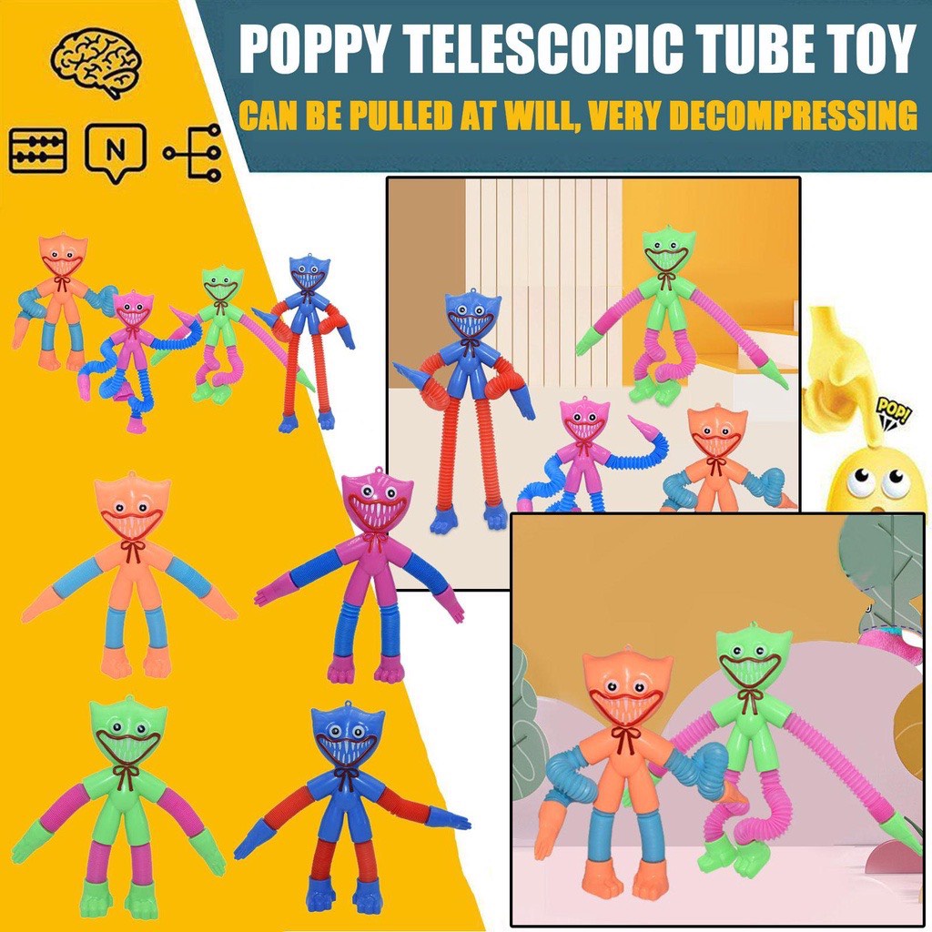 Đồ chơi Huggy Wuggy có đèn led Hapi Toys - Poppy Playtime cao cấp lò xo kéo dãn tạo mọi kểu dáng cho bé