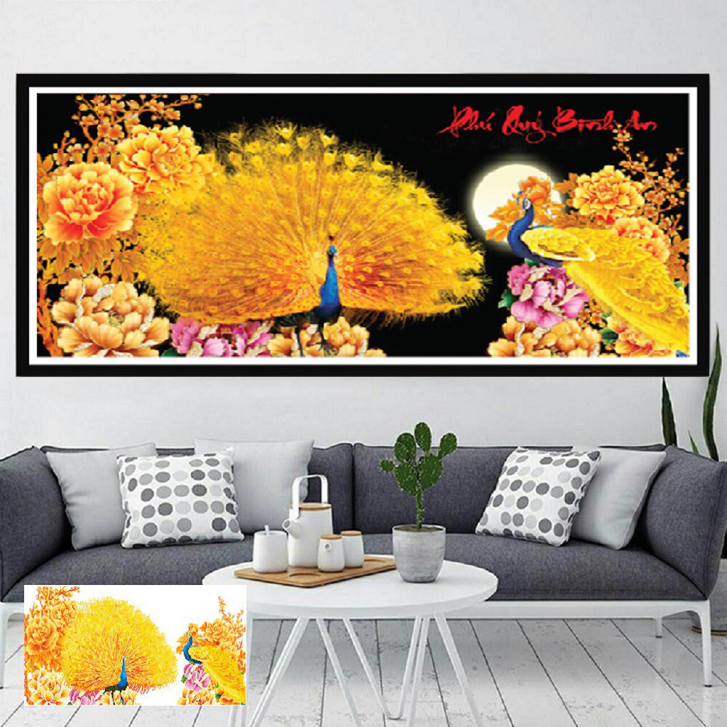 Tranh Đính Đá Phú Quý Bình An - Kích Thước 106x50CM
