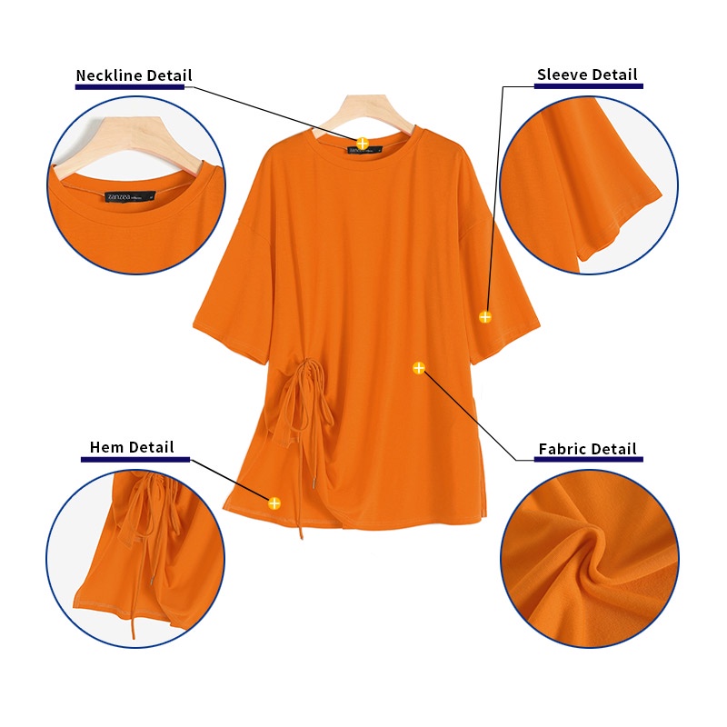 Áo tay lửng ZANZEA rút dây màu trơn cổ điển thời trang cho nữ