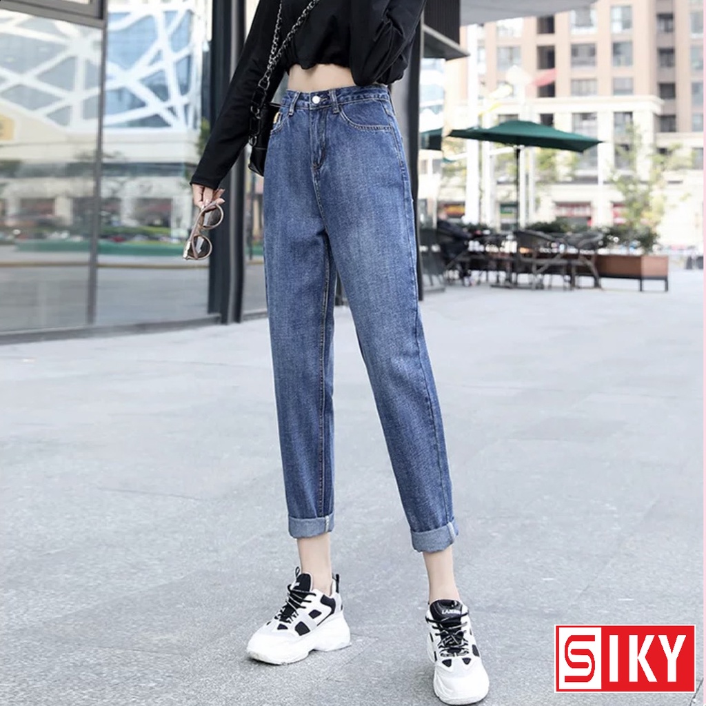 Quần bò baggy nữ,Quần jean nữ baggy lưng cao ống sắn - QJ11