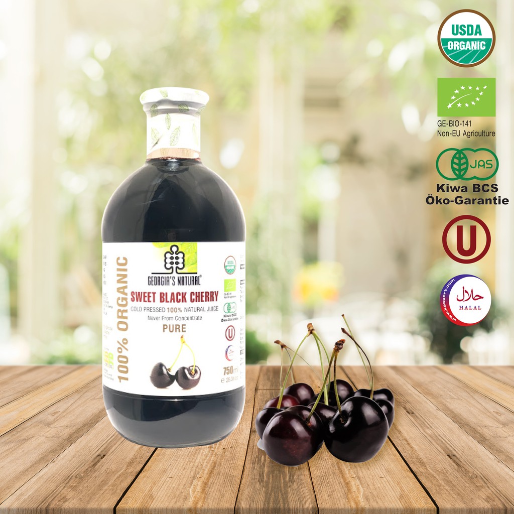 Nước Ép 100% Hữu Cơ Anh Đào Đen Sweet Black Cherry Tự Nhiên - Georgia's Natural - 300ml &amp; 750ml