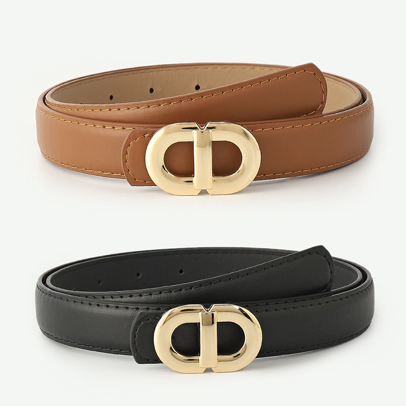 Thắt Lưng Da PU Hai Khóa Cài Vàng Sáng Dễ Phối Đồ Thời Trang Cho Bạn Gái