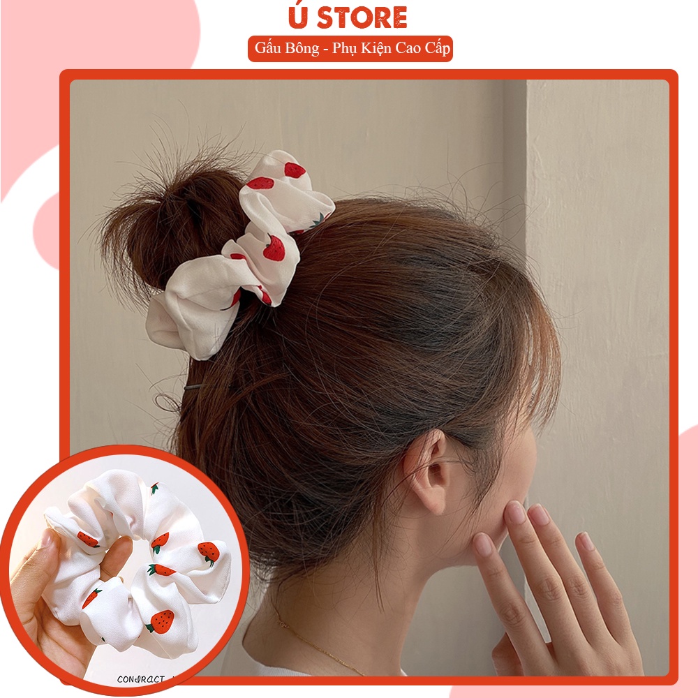 Dây buộc tóc voan co giãn cỡ lớn họa tiết quả dâu tây dễ thương