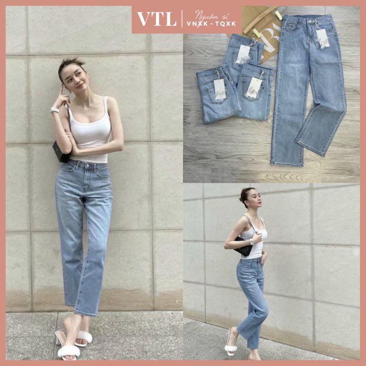 Quần jeans ống loe suông cạp cao cho bạn gái