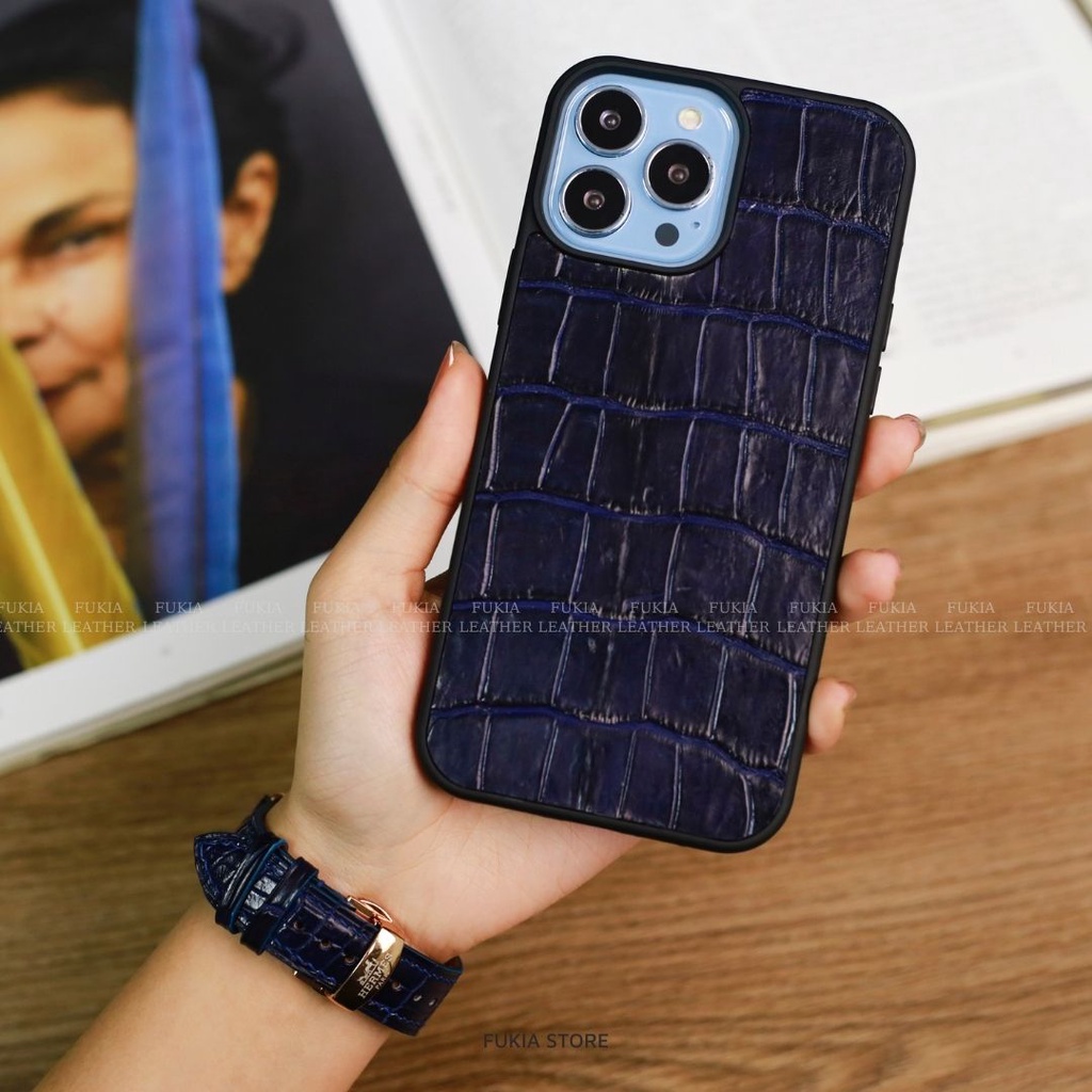 Dây da thủ công Cá Sấu Xanh Navy dành cho iWatch, đồng hồ thông minh, đồng hồ cơ FUKIA DDTC182