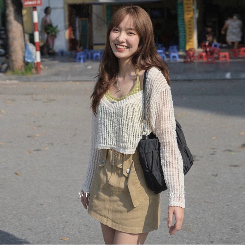 Set Áo Len Lưới Dệt Kim Dài Tay Kèm Áo Trong M1221-Teen 888