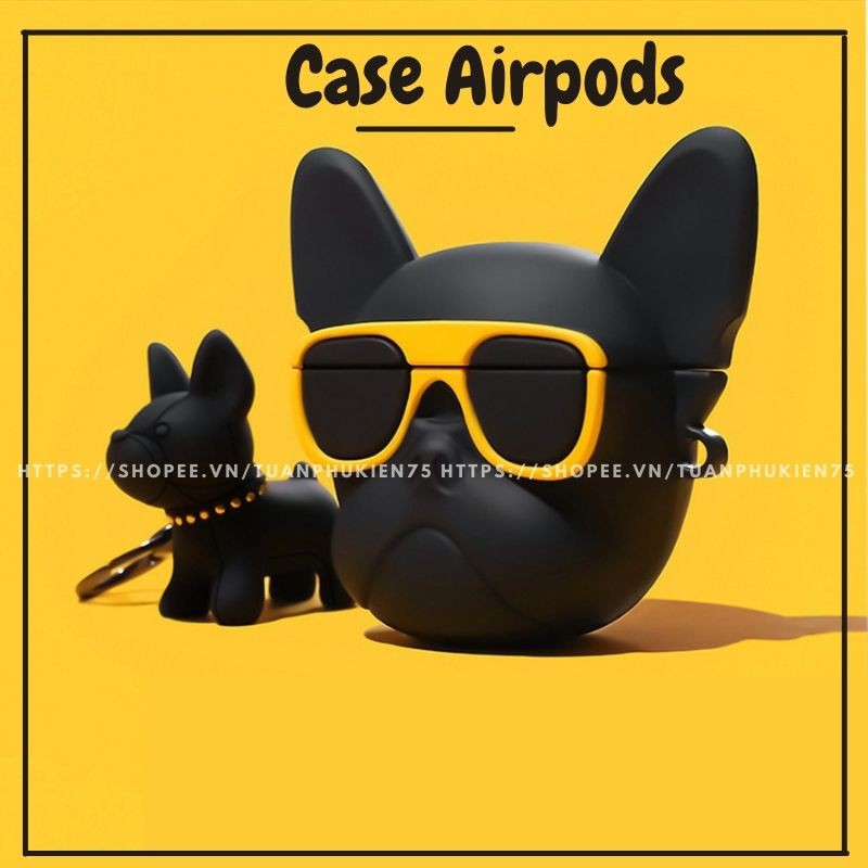 Airpods Case ⚡ Freeship ⚡ CHÓ PITBULL NGẦU KÍNH VÀNG Case⚡ Mix Với Móc Khóa ⚡Tai Nghe Không Dây Airpods 1/2/i12/Pro -