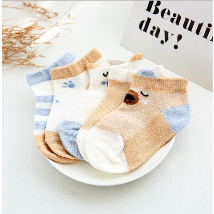 Set 5 đôi tất lưới điều hòa kid sock's thoáng khí, mềm mại dễ thương cho bé trai, bé gái từ 0-3 tuổi